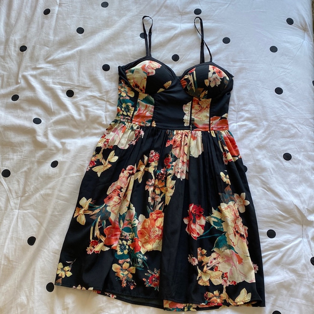 Band of Gypsies black floral bustier dress sz M